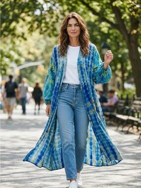 NWT Kantha Bae Evermore Kimono in Blue Tie Dye Sz 00-22/24